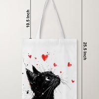 Stylish Cat Print Canvas Tote Bag for Women Cat Lovers Cute Cartoon Design Reusable Grocery Shoulder Bag for Shopping Work Travel - Image 2