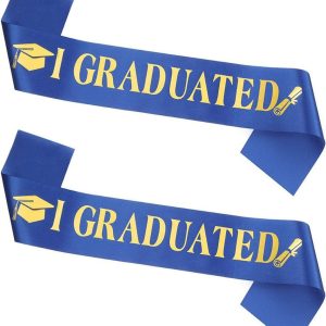 Dzrige 2 Packs Blue Graduation Sash with Gold Glitter Letter for Commencement Ceremony, High School & College Graduation Party Supplies