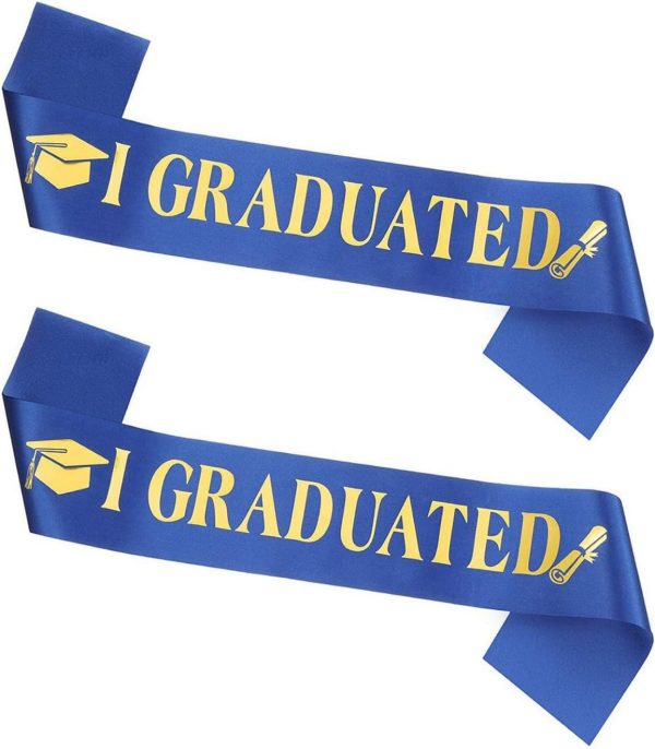 Dzrige 2 Packs Blue Graduation Sash with Gold Glitter Letter for Commencement Ceremony, High School & College Graduation Party Supplies
