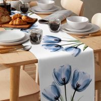 Table Runner Blue Tulip Abstract Flower White Background Table Runners Kitchen Dining Table Decoration for Home Farmhouse Party Decor 13"x72" - Image 3