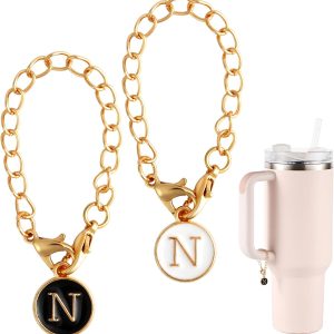 2pcs Pendant Accessories for Stanley Cup, Initial Handle Personalized Name ID Alphabet Pendant Chain for Stanley Tumbler (N)
