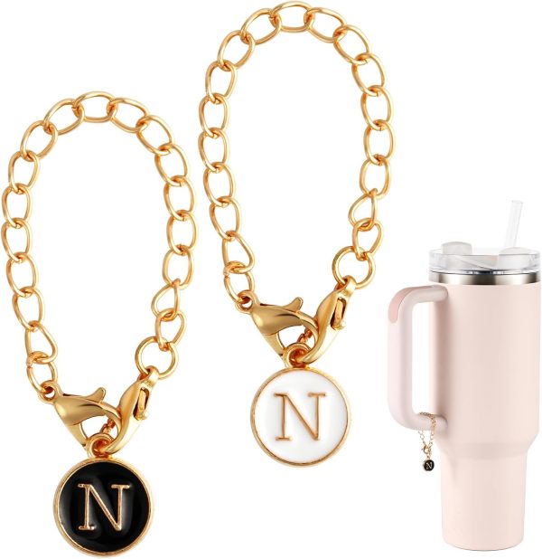2pcs Pendant Accessories for Stanley Cup, Initial Handle Personalized Name ID Alphabet Pendant Chain for Stanley Tumbler (N)
