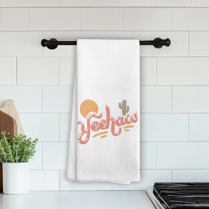 Pink Western Yeehaw Kitchen Towels, Wild West Country Desert Landscape Dish Hand Tea Towels for Kitchen Bathroom, Western Bathroom Decor, 16x24 Inch