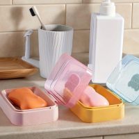 White Soap Dish with Lid - Self Draining Bathroom Organizer, Decorative Pattern, Compact & Stylish - Image 3