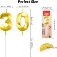 30th Birthday Candles, Number 30 Candles, Gold Birthday Candle, Happy Birthdays Candle for Cake, 30th Cake Topper Decorations for 30 3 Year Old Birthdays Wedding Anniversary Supplies - Image 2