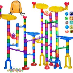 Meland Marble Run - 132Pcs Marble Maze Game Building Toy for Kid, Marble Track Race Set & STEM Learning Toys for Boy Girl Age 3 4 5 6 7 8 9+ (102 Translucent Marbulous Pcs & 30 Glass Marbles)