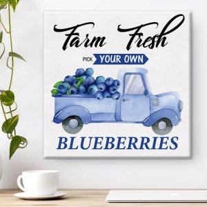 Farmhouse Blueberry Truck Wall Art Blueberries Canvas Print Painting Framed Poster Home Kitchen Decoration 8 X 8 Inch