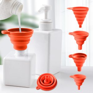 4 Pack Collapsible Silicone Funnels Kitchen Use Foldable Food Grade Liquid Transfer Tools Oil Water Spice Jar Bottle Filling