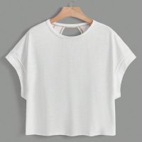 SOLY HUX 2024 Open Back Tops for Women Criss Cross Cut Out Tee Backless Casual Short Sleeve Round Neck T Shirt - Image 2
