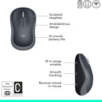 Logitech M185 Wireless Mouse, 2.4GHz with USB Mini Receiver, 12-Month Battery Life, 1000 DPI Optical Tracking, Ambidextrous PC/Mac/Laptop - Swift Grey - Image 6