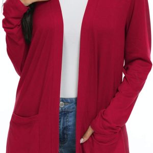 Womens Casual Lightweight with Pocketes Long Sleeve Open Front Cardigan