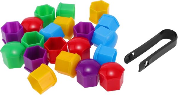 20 Pcs Wheel Lug Nut Bolt with Clip Rims Tire Nut Screws Dust Cap Cover Nut Protection Plastic Green/Red/Yellow/Blue/Purple 21mm