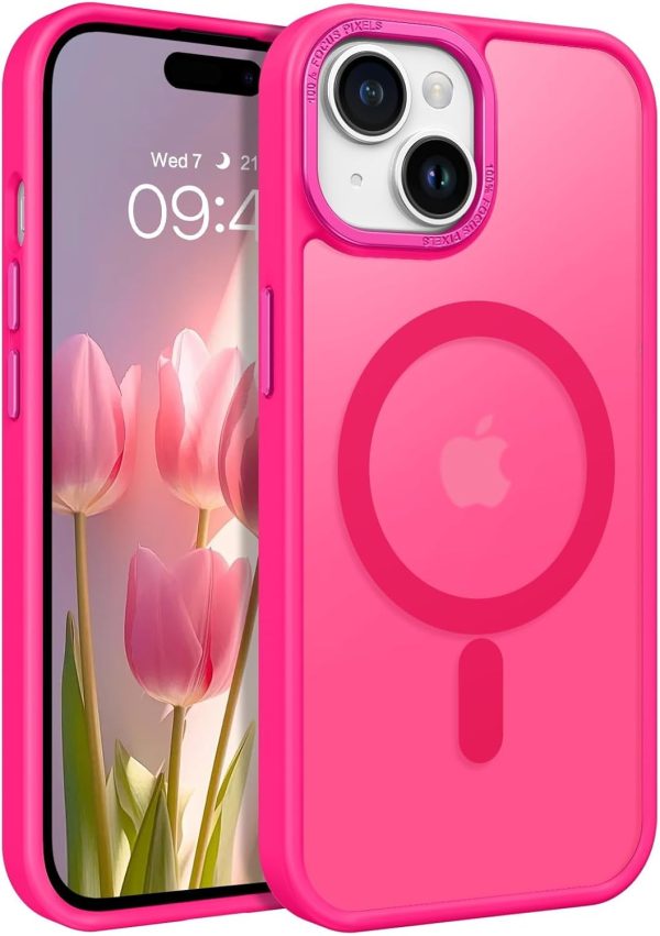 BENTOBEN for iPhone 15 Case, Magnetic iPhone15 Phone Case Compatible with MagSafe, Translucent Matte Magnetic Cover Shockproof Women Girl Protective Cute Case for iPhone 15 6.1", Hot Pink