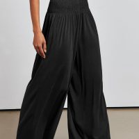 ANRABESS Women Palazzo Pants Summer Boho Bagyy Wide Leg High Smocked Waist Casual Loose Lounge Pant with Pocket - Image 4
