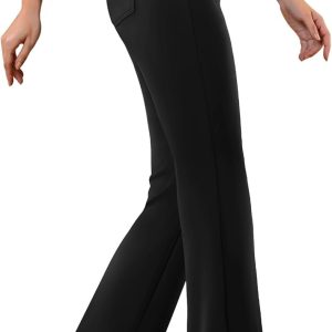 Womens Dress Pants Stretchy Work Pants Business Casual Office Trousers Pull On Flare Slacks with 4 Pockets