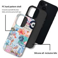 Generic Case Compatible with iPhone 14,Scratch Resistant Hybrid 2-Layer Hard Shell Phone Case,Seashells Beach Summer Jellyfish Collage - Image 3