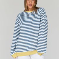 Trendy Queen Oversized Sweatshirt for Women 2025 Summer Crewneck Striped Long Sleeve Shirts Hoodies Cute Top Y2K Outfits - Image 2