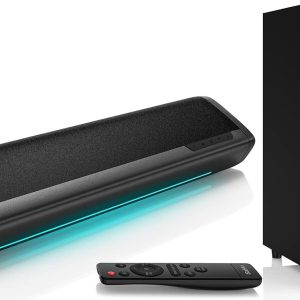 Saiyin Sound Bars for TV with Subwoofer, 2.1 Deep Bass Small Soundbar Monitor Speaker Home Theater Surround System PC Gaming Bluetooth/AUX/Optical Connection, Wall Mountable 17-inch