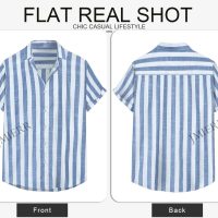 JMIERR Men's Casual Stylish Short Sleeve Button-Up Striped Dress Shirts Cotton Beach Shirt - Image 8