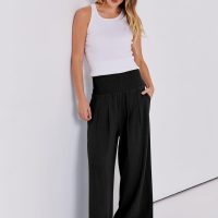 ANRABESS Women Linen Palazzo Pants Summer Boho Wide Leg High Waist Casual Lounge Pant 2025 Beach Travel Vacation Outfits - Image 6