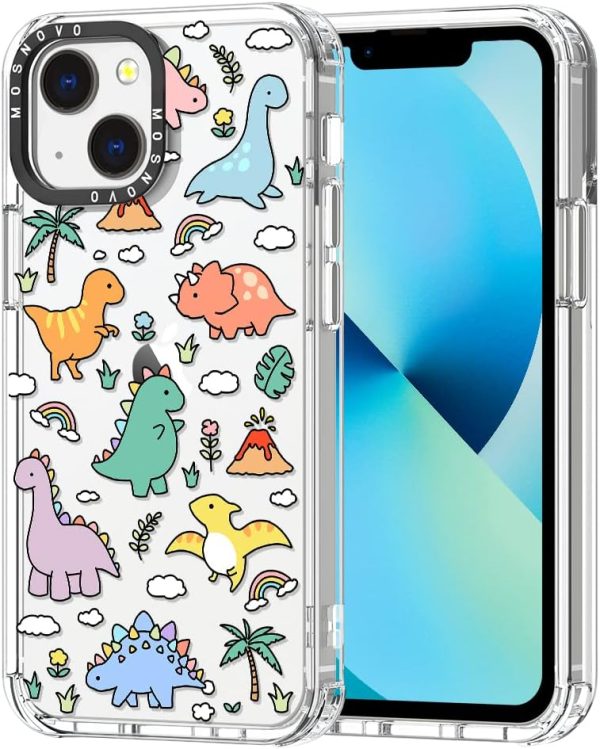 MOSNOVO Case for iPhone 13, [Buffertech 6.6ft Military-Grade Drop Protection] [Anti Peel Off Tech] Clear TPU Bumper Phone Case Cover Design - Dinosaur Land