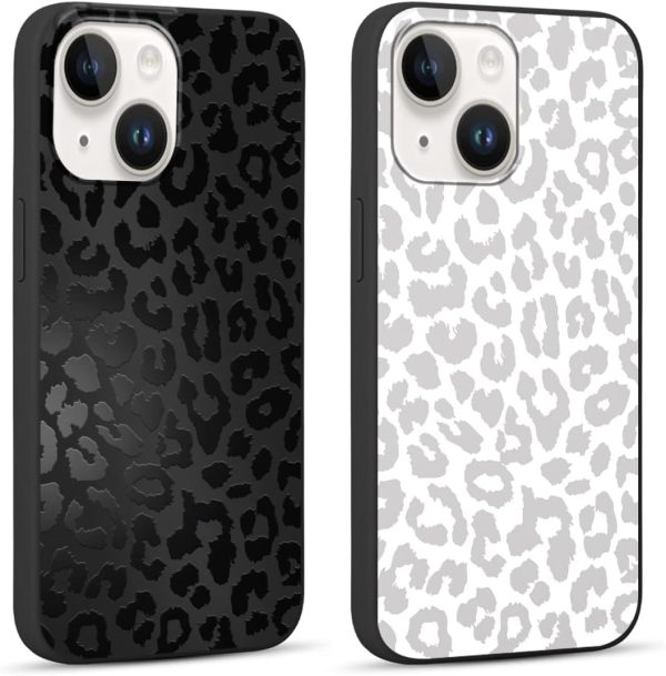 2 Pack Cute Cheetah Print for Apple iPhone 13/14 6.1" Phone Case,Luxury Leopard Pattern Design Cases Soft Silicone Slim TPU Shockproof Protective Bumper Cover for Women Girls-Black & White