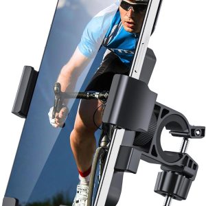 Bike Phone Holder Mount, Secure Handlebar Phone Mount Holder for Bike and Motorcycle, Suitable for iPhone and 4.5-6.8" Smartphones, Black