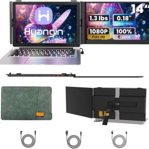 2025 Upgraded 14" Laptop Screen Extender, Ultra-Thin 1080P Laptop Monitor Extender, Ultra-Light Dual Screen Portable Monitor for 13-17.3" Laptops, Compatiable with Windows/Mac/Linux/Chrome/Android/iOS