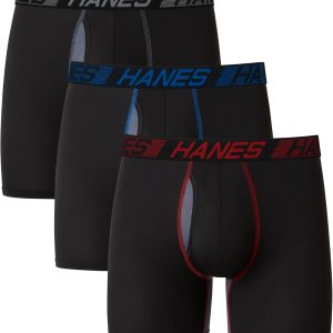Hanes Men's Anti-Chafing, 3 Pairs, Cool & Breathable Cotton Pouch Underwear, Moisture-Wicking Boxer Briefs