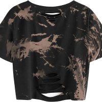 Avanova Women Skull Finger Graphic Distressed Tee Shirt Ripped Short Sleeve Crop Tops - Image 2