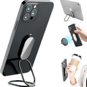 Phone Holder Foldable Phone Stand Phone Ring Holder Finger Kickstand 360° Rotation Cell Phone Stand Metal Phone Grip for Magnetic Car Mount Sticky Phone Grip Compatible with Most Smartphones