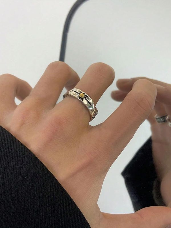 Retro Sunburst Star Design Adjustable Open Ring Vintage Style Jewelry