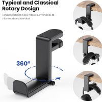 EURPMASK Rotating Headphone Stand - PC Gaming Headset Holder, Adjustable Clamp-on Under Desk Hanger With 360 Degree Swivel & Cable Clip Organizer - Black - Image 4