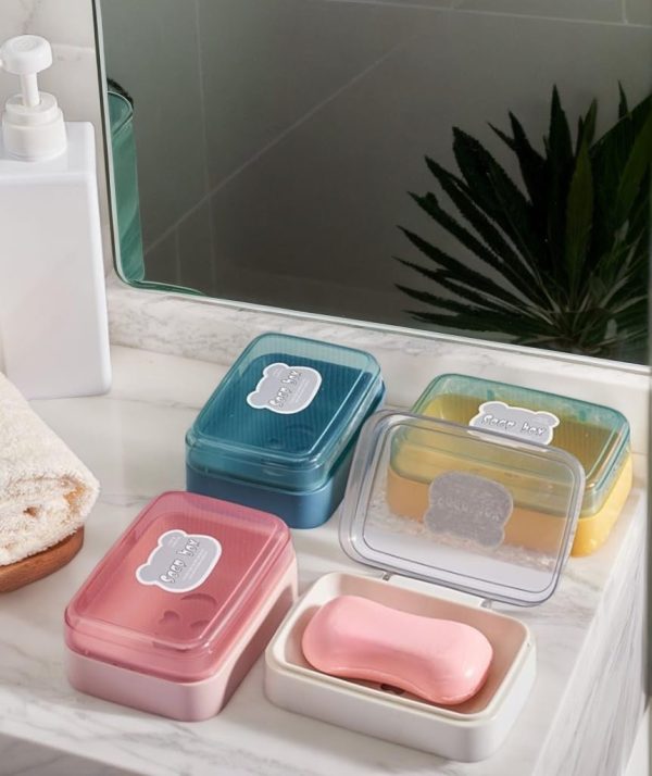 White Soap Dish with Lid - Self Draining Bathroom Organizer, Decorative Pattern, Compact & Stylish