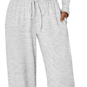 Trendy Queen Women's 2 Piece Matching Lounge Set Long Sleeve Slightly Crop Top Wide Leg Pants Casual Sweatsuit