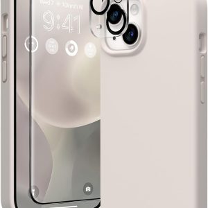 GONEZ Magnetic for iPhone 14 Case, Compatible with Magsafe, with Screen Protector + Camera Protector, Anti-Scratch Microfiber Lining, Liquid Silicone Shockproof Protective Phone Case, Stone