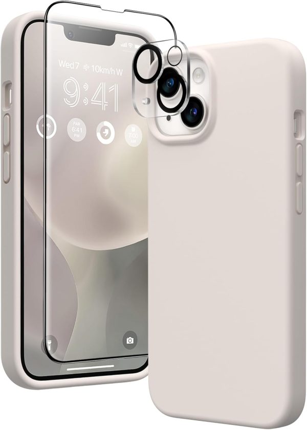 GONEZ Magnetic for iPhone 14 Case, Compatible with Magsafe, with Screen Protector + Camera Protector, Anti-Scratch Microfiber Lining, Liquid Silicone Shockproof Protective Phone Case, Stone