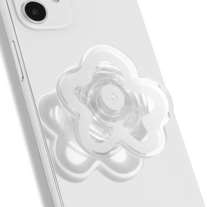 OnTheGrip Cute Transparent Daisy Flower Shape Design Mobile Phone Grip Multi Functional Collapsible Stand Holder for Smartphone Tablet Cell Phone Accessory (White)