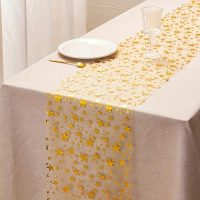 1Roll Gold Star Sequin Tablecloth - 11x108 Inches Polyester, Sparkling Design, Golden - Image 2