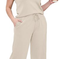 SAMPEEL Two Piece Sets for Women Summer Outfits Lounge Sets Mock Neck Tops Wide Leg Crop Pants Vacation Travel Outfits - Image 4