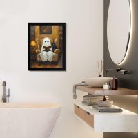 Spooky Ghost Cat Wall Art Poster Gothic Ghost Reading Desktop Print Picture Dark Academia Framed Painting for Home Reading Room Wall Table Shelf Decor 6x8 Inches - Image 6