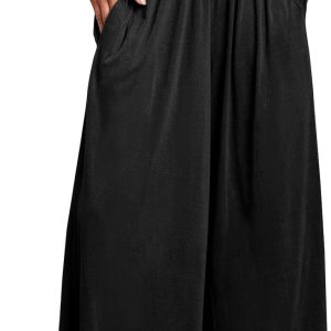 ANRABESS Women Palazzo Pants Summer Boho Bagyy Wide Leg High Smocked Waist Casual Loose Lounge Pant with Pocket