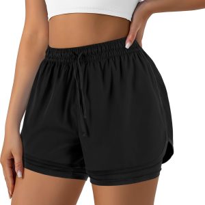 Women's 2 in 1 Running Shorts for Gym Yoga Workout Athletic Shorts High-Waisted Shorts with Liner Pockets