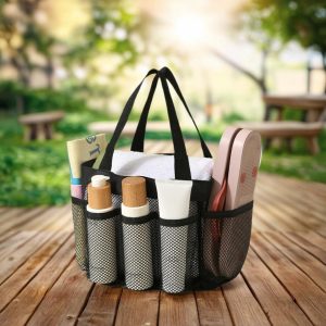 Mesh Shower Caddy with Pockets - Large Capacity Portable Tote for Dorm, Gym, Travel & Bathroom Black