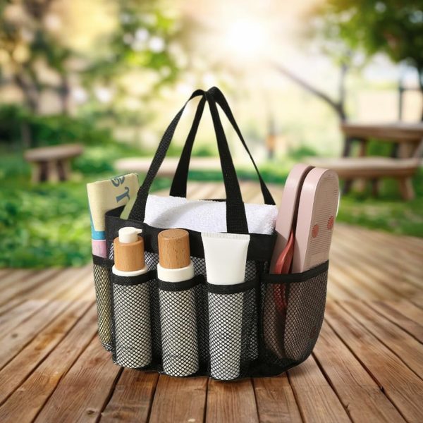 Mesh Shower Caddy with Pockets - Large Capacity Portable Tote for Dorm, Gym, Travel & Bathroom Black