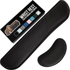 GORILLA GRIP Silky Gel Memory Foam Wrist Rest for Computer Keyboard, Mouse, Ergonomic Design for Typing Pain Relief, Desk Pads Support Hand and Arm, Mousepad Rests, Stain Resistant, 2 Piece Pad, Black