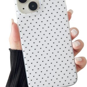 Compatible with iPhone 13/14 Case, Fashion Cute Aesthetic Polka Dot Pattern Cover for Women, Shockproof Slim Soft TPU and Hard PC Protective Phone Case - White