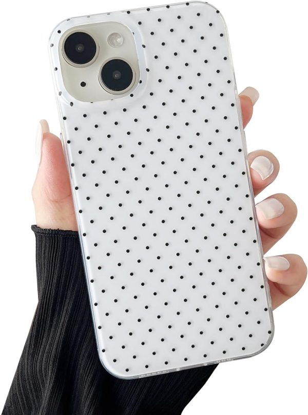 Compatible with iPhone 13/14 Case, Fashion Cute Aesthetic Polka Dot Pattern Cover for Women, Shockproof Slim Soft TPU and Hard PC Protective Phone Case - White