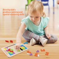 Coogam Wooden Blocks Puzzle Brain Teasers Toy Tangram Jigsaw Intelligence Colorful 3D Russian Blocks Game STEM Montessori Educational Gift for Kids (40 Pcs) - Image 3