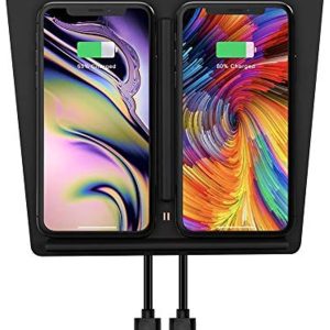 TAPTES Wireless Charger for Tesla Model 3 2017 2018 2019 2020, Dual Phone Charging Pad for Tesla Model 3 Accessories, Car Center Console Interior, Compatible with iPhone & Smartphones, Black